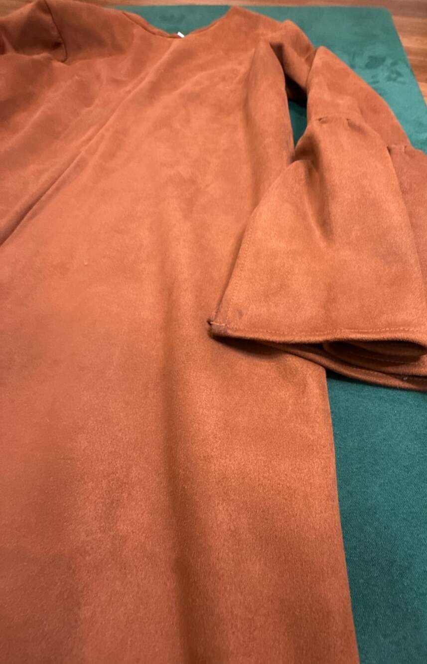 BCBGGeneration Brown Faux Suede Bell Sleeve Mini Dress Size L - Picture 6 of 6